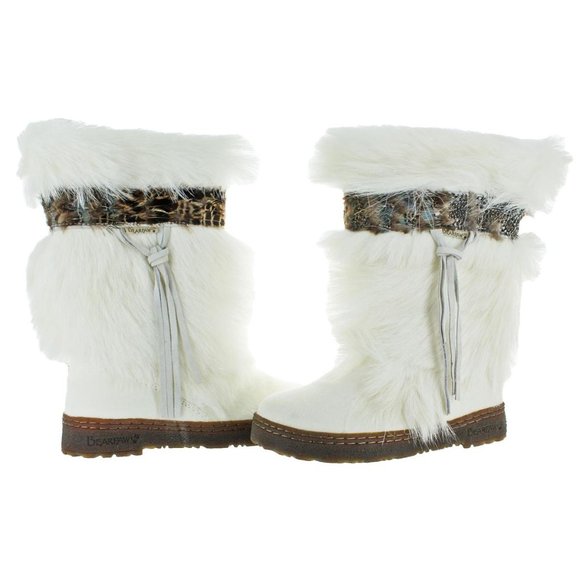 BearPaw Shoes - Bearpaw Kola Women's Goat Fur Sheepskin Mid-Calf Snow Boots White